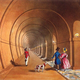 A drawing of Londoners strolling the tunnel shortly after it was opened. About two million people a year paid a penny to walk below the river.